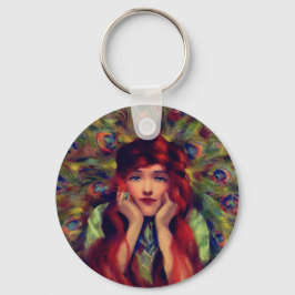 Llavero Noveau Art Nouveau deco mujer pavo real elegante
