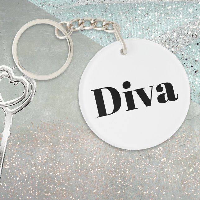 Llavero Novedad musical de cantante de ópera diva (A novelty black and white keyring with amusing 'Diva' caption)