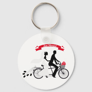 Llavero Novia recién casada y novio en bicicleta tándem