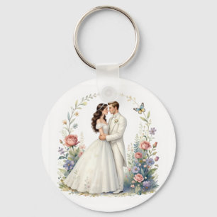 Llavero Novia Romántica Novio Floral Elegante Pareja de Ca