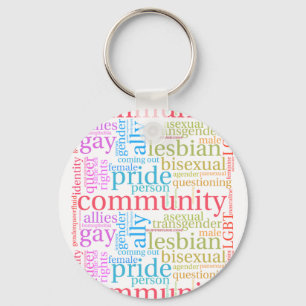 Llavero nube de palabras de la comunidad arcoíris LGBTQ+ d