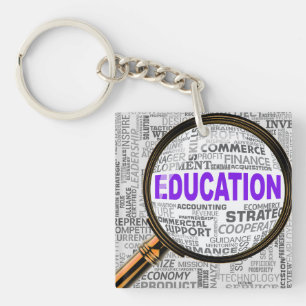 Llavero Nube de palabras de lupa de concepto de educación