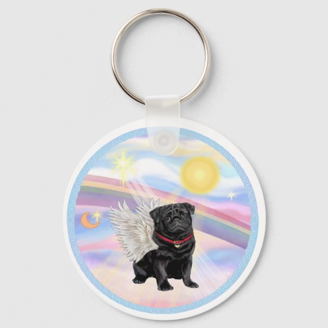 Llavero Nubes - Ángel Pug Negro (Anverso)