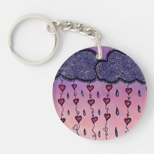 Llavero Nubes lindas, corazones y gotas de lluvia