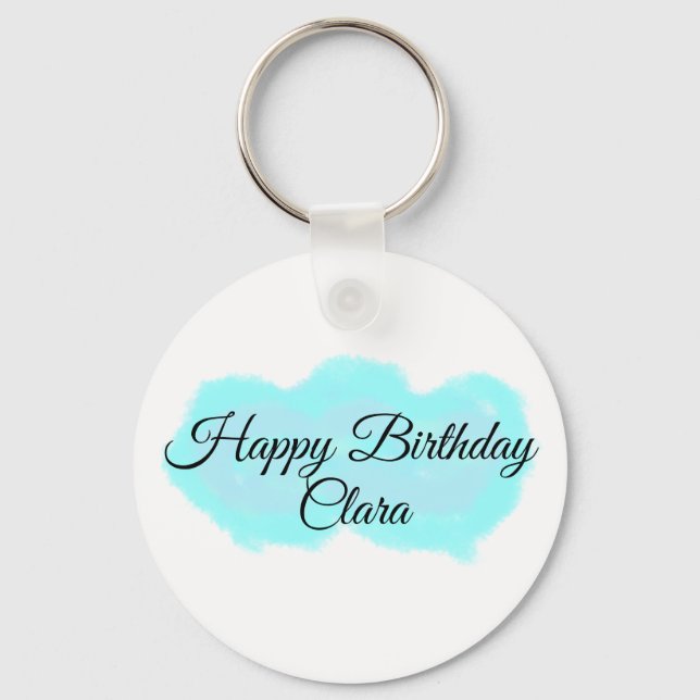 Llavero Nubes verdes azules, niños modernos de feliz cumpl (Anverso)