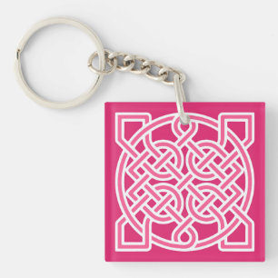 Llavero Nudo de Marinero Celta, Rosa Fucsia y Blanco
