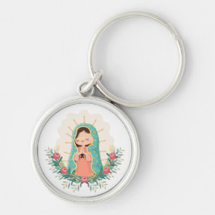 Llavero Nuestra Señora de Guadalupe con flores Estilo Kawa