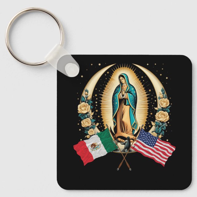 Llavero Nuestra Señora Virgen De Guadalupe Bandera America (Anverso)