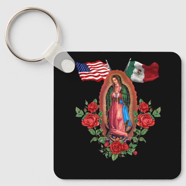 Llavero Nuestra Señora Virgen De Guadalupe Bandera America (Anverso)