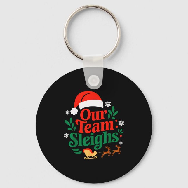 Llavero Nuestro equipo arrastra renos de Navidad trabajado (Anverso)