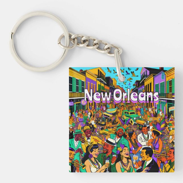 Llavero Nueva Orleans, Louisiana divirtiéndose (Frente)