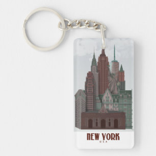 Llavero Nueva York en nubes - rojo oscuro y verde