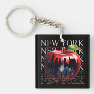 Llavero Nueva York La Gran Manzana Fruta Silueta Ciudad