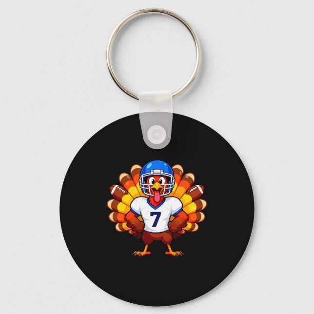 Llavero Number 7 Funny Thanksgiving Football Turkey Men Wo (Anverso)