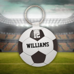 Llavero Número de nombre personalizado Bola de fútbol<br><div class="desc">Nombre personalizado y número de equipo regalo de la pelota de fútbol. Diseñado por Thisisnotme©</div>