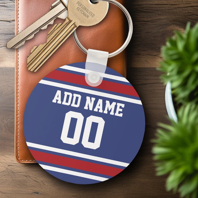 Llavero Número de nombre personalizado de Blue Red Footbal (Subido por el creador)