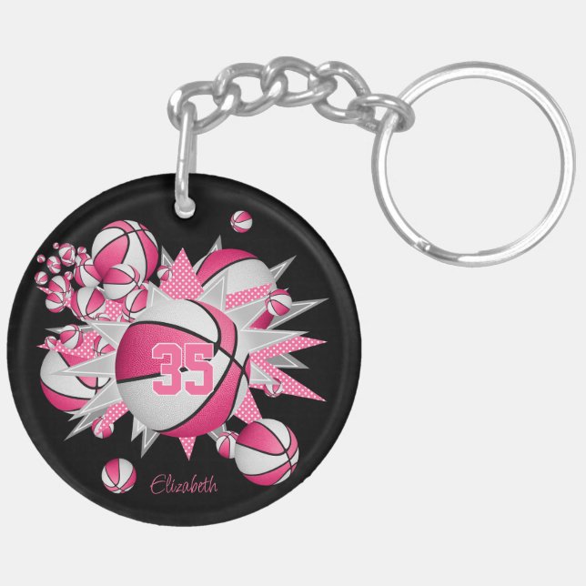 Llavero número jersey de estrellas de baloncesto rosa (Izquierda Bajo)