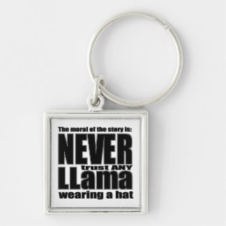 Llavero Nunca confíe en una llama en un gorra