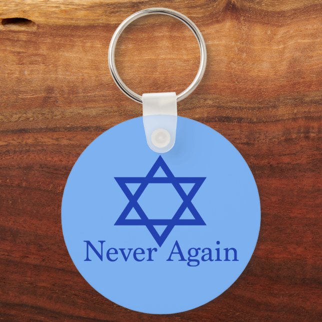 Llavero Nunca más el recuerdo del Holocausto judío azul (Anverso)