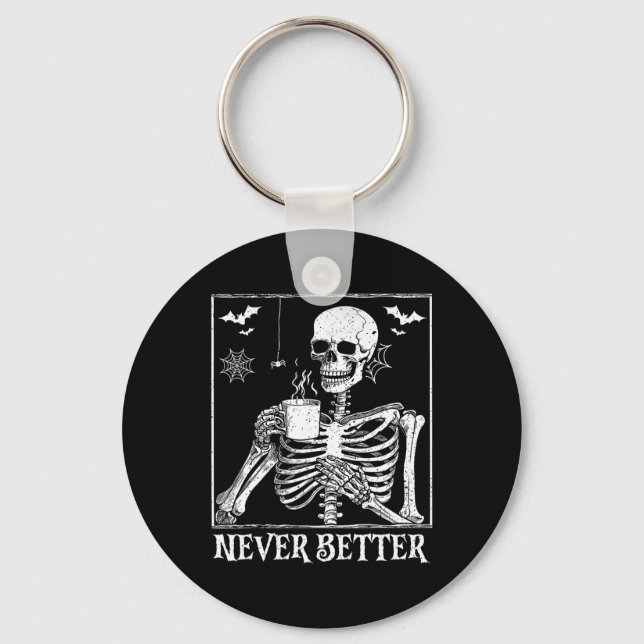 Llavero Nunca mejor esqueleto beber café Halloween Pa (Anverso)