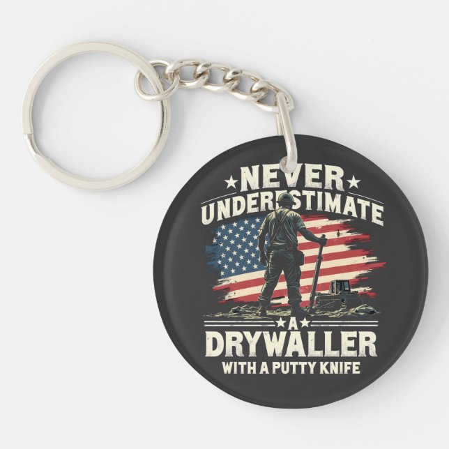 Llavero Nunca subestimes a un Drywaller con un bastón (Frente)
