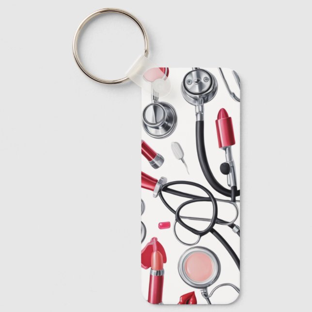 Llavero Nurse Glam – Stethoscope & Lipstick Pattern (Anverso)