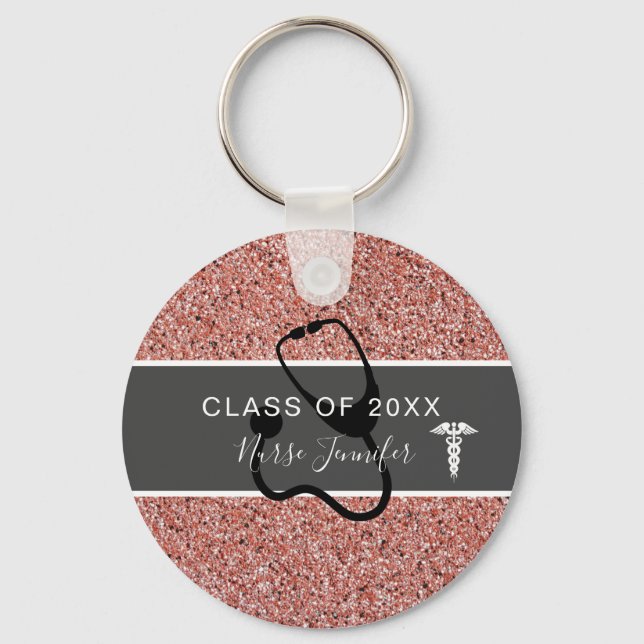 Llavero Nurse Graduation Pink Glitter Personalized Name (Anverso)