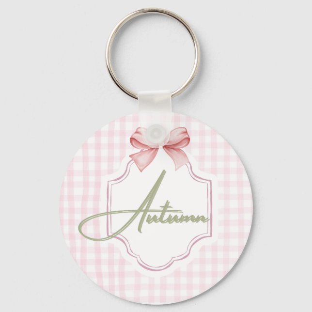 Llavero Nursery Bow&Gingham personalizada para bebé de oto (Anverso)