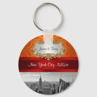 Llavero NY City Skyline BW 112 Red Gold Paisley Key Chain