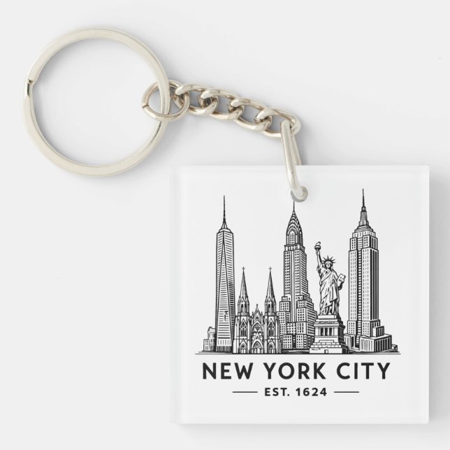 Llavero NYC Skyline Illustration with Statue of Liberty (Frente)