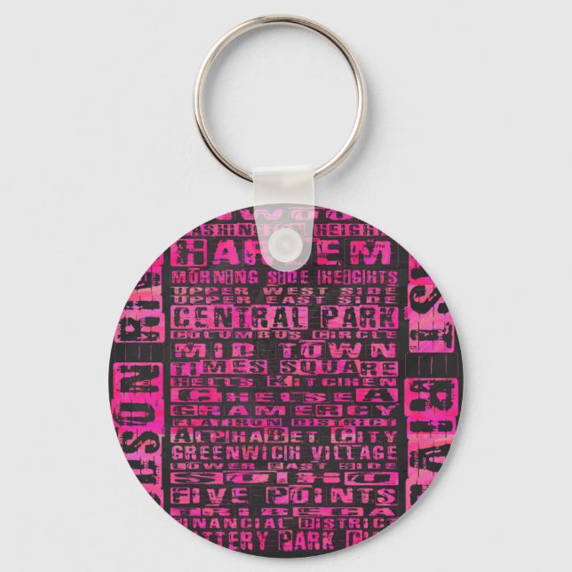 Llavero NYC Vecindarios Hot Pink (Anverso)