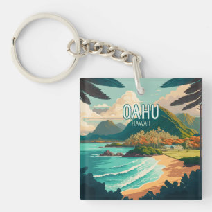 Llavero Oahu Hawaii Beach Vintage Retro Keychain