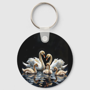 Llavero Obra de arte de la familia de cisnes en el lago ne