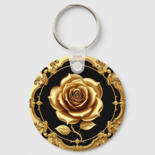 Llavero Obra de arte de Rosa Dorada con Elemento Decorativ