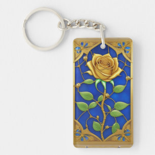 Llavero Obra de arte de rosa dorada ornamentada