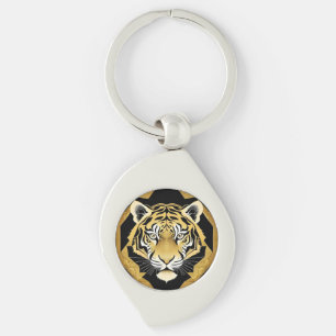 Llavero Obra de arte dorada del tigre ornamental