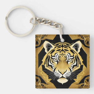 Llavero Obra de arte dorada del tigre ornamental