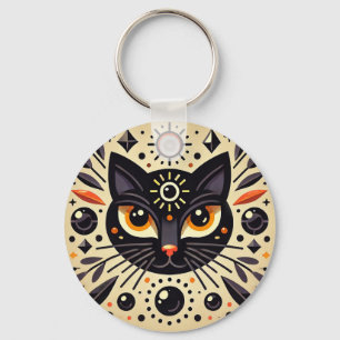 Llavero Obra de arte mística de un gato negro