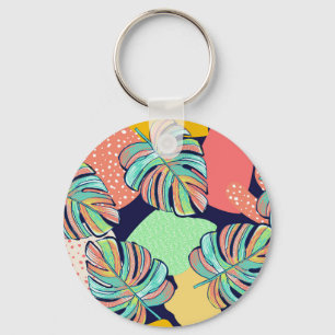 Llavero Obra tropical: diseño de monastera multicolor