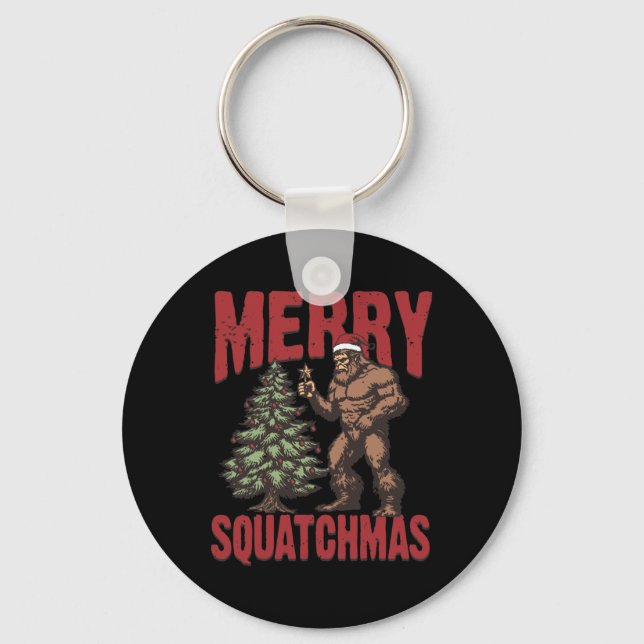Llavero Occidente retro Merry Squatchmas Funny Bigfoot San (Anverso)