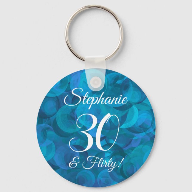 Llavero Ocean Blue 30 y Flirty Birthday Party Favor (Anverso)