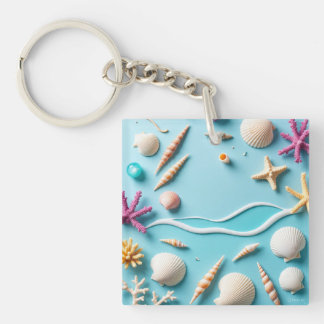 Llavero Ocean-Themed Keychain – Sea Life Design with Shell
