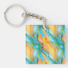 Llavero  Ocean Waves in Teal and Yellow-Orange Pattern