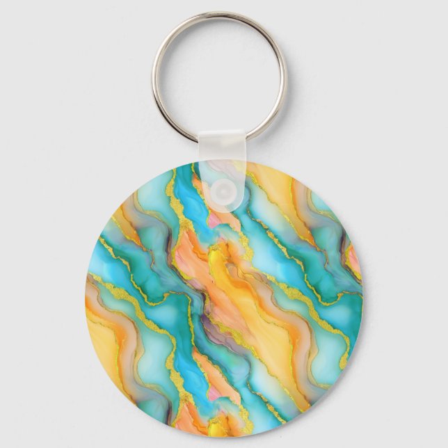 Llavero  Ocean Waves in Teal and Yellow-Orange Pattern (Anverso)