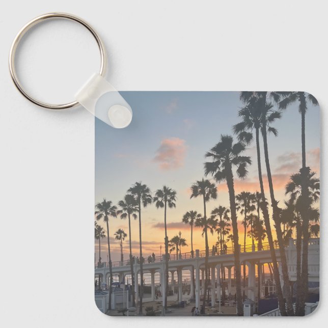 Llavero Oceanside California Naranja Sunset Palm Trees (Anverso)