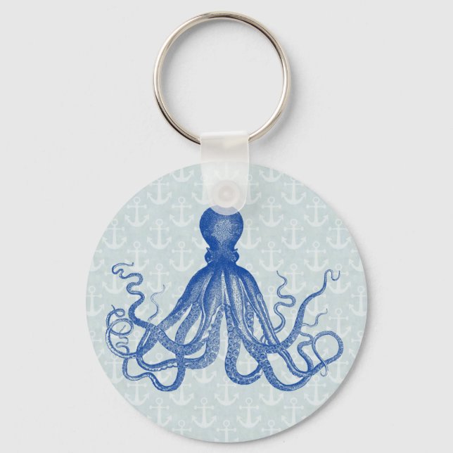 Llavero Octopus azul vintage con anclas (Anverso)