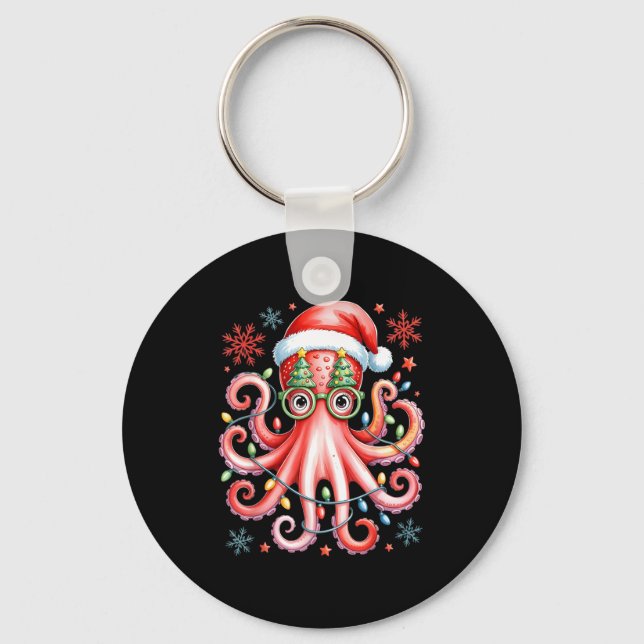 Llavero Octopus Gles Santa Hat Christmas Light Ocean Anima (Anverso)