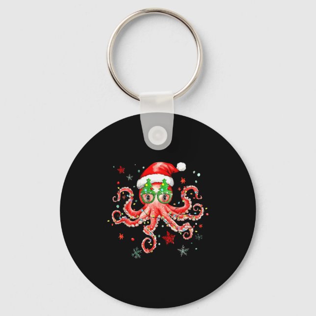Llavero Octopus Gles Santa Hat Christmas Light Ocean Anima (Anverso)