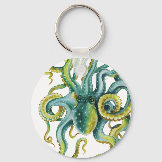 Llavero Octopus Green Watercolor Art (Anverso)