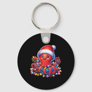 Llavero Octopus navidad Con Sombrero Santa Y Luz De Festiv